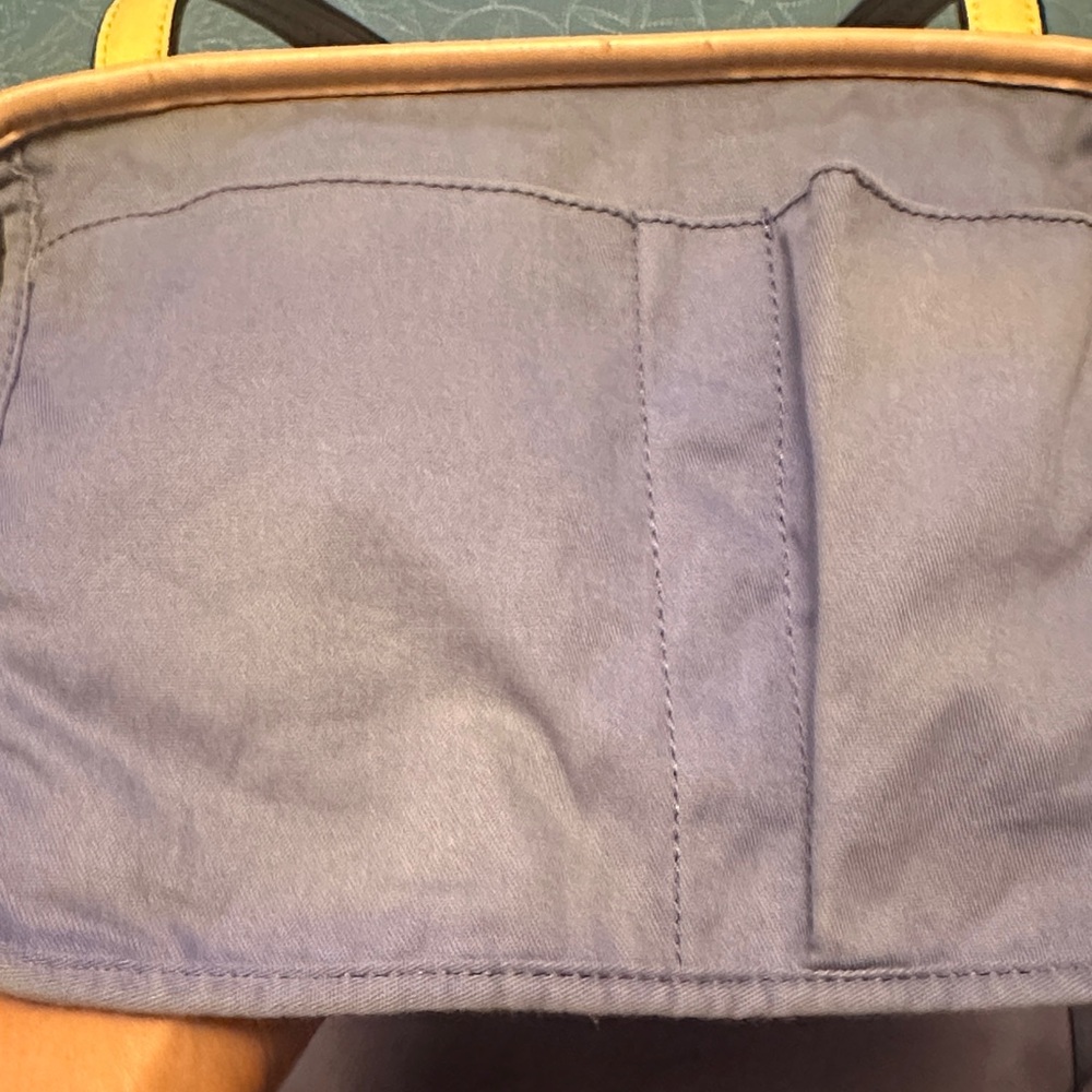Project Coach Blue Leather Tote with Tan Accents/ handles are tan and yellow - Picture 11 of 16